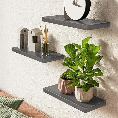 Miniatura 2 de BAYKA Estantes flotantes, estantes de madera rústica montados en la pared para baño, dormitorio, sala de estar, cocina, pequeño estante colgante