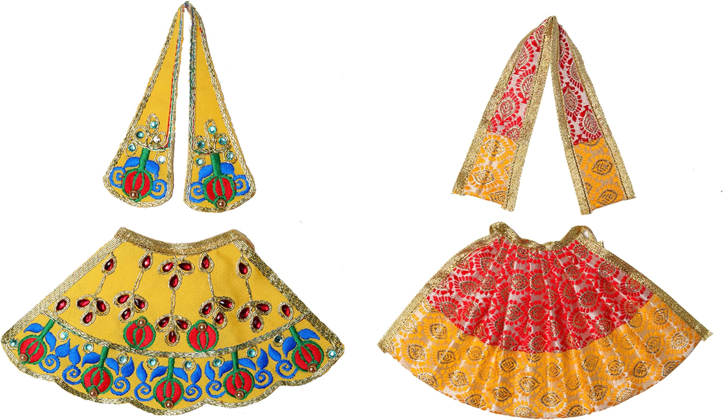 Aditri CreationSet of 2 Designer Handmade Laxmi Durga Devi MATA poshak vastra Cloth lehanga Chunari Puja Item for Idol (Size :- 4") (Red and Yellow)