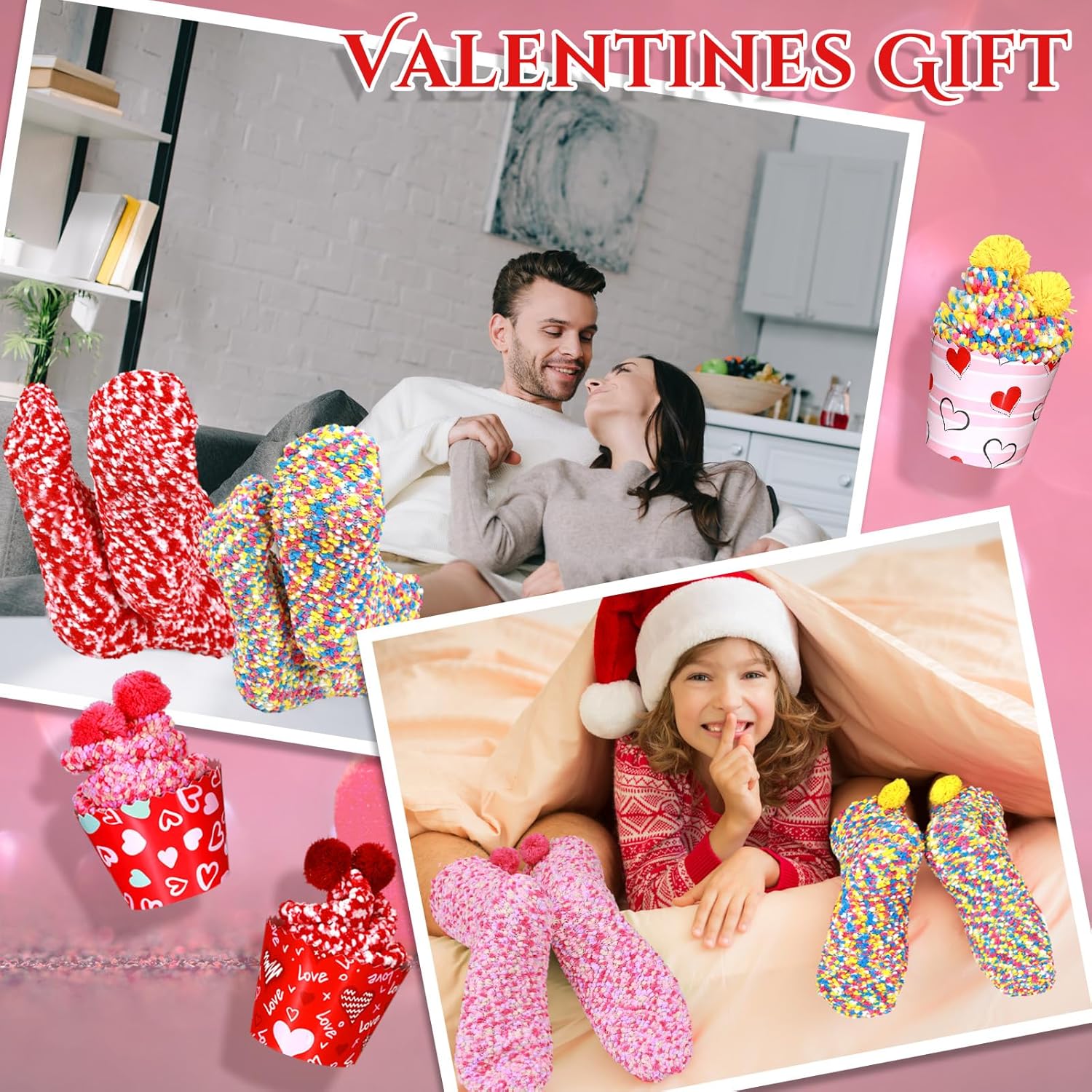 12 Pair Valentine's Day Cupcake Socks Fuzzy Socks Gift with Cupcake Card Cute DIY Present for Women Men - Image 7