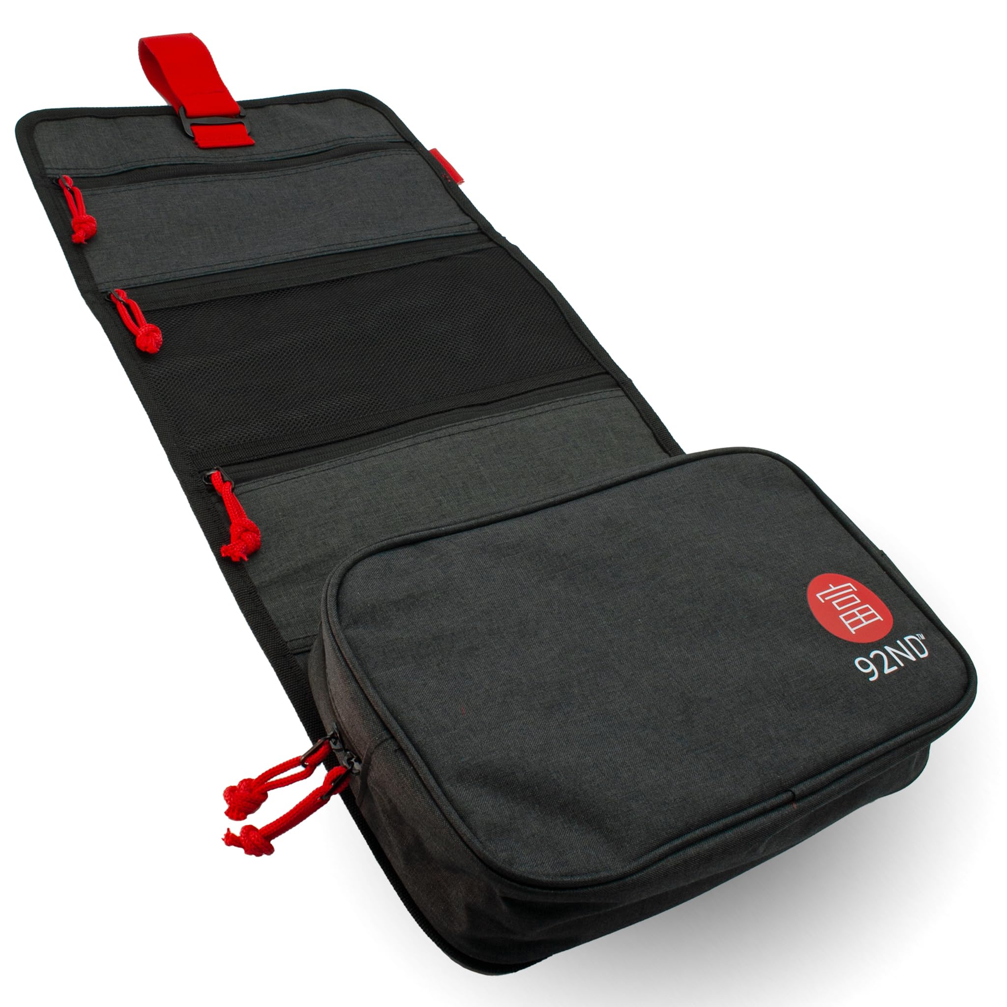 92ND.Supply, Neceser para hombre, neceser para hombre, colgar todos los compartimentos con cremallera, mucho espacio de almacenamiento mediante correas ajustables, cierre de . (gris), Negro , 61 x 27