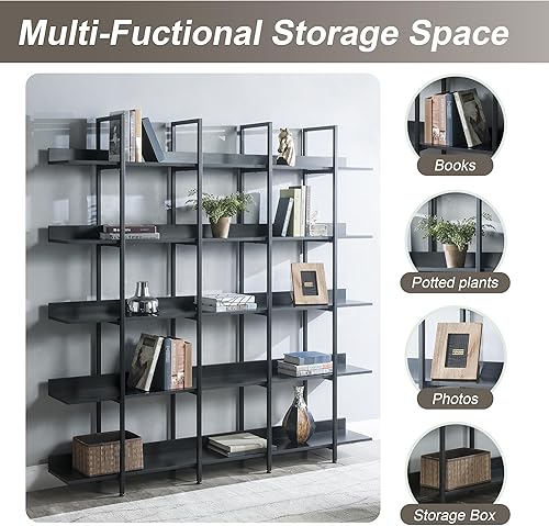 Miniatura 7 de P PURLOVE Estantería de 5 niveles, estantería industrial con tablero antiguo extra ancho, estante alto de almacenamiento para sala de estar, hogar,