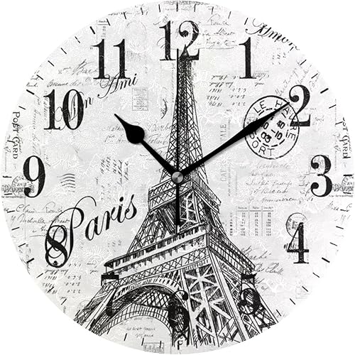 Miniatura 1 de xigua Reloj de pared de la torre Eiffel de París, silencioso sin tictac, 10 pulgadas, funciona con pilas, reloj fácil de leer para el hogar, cocina,