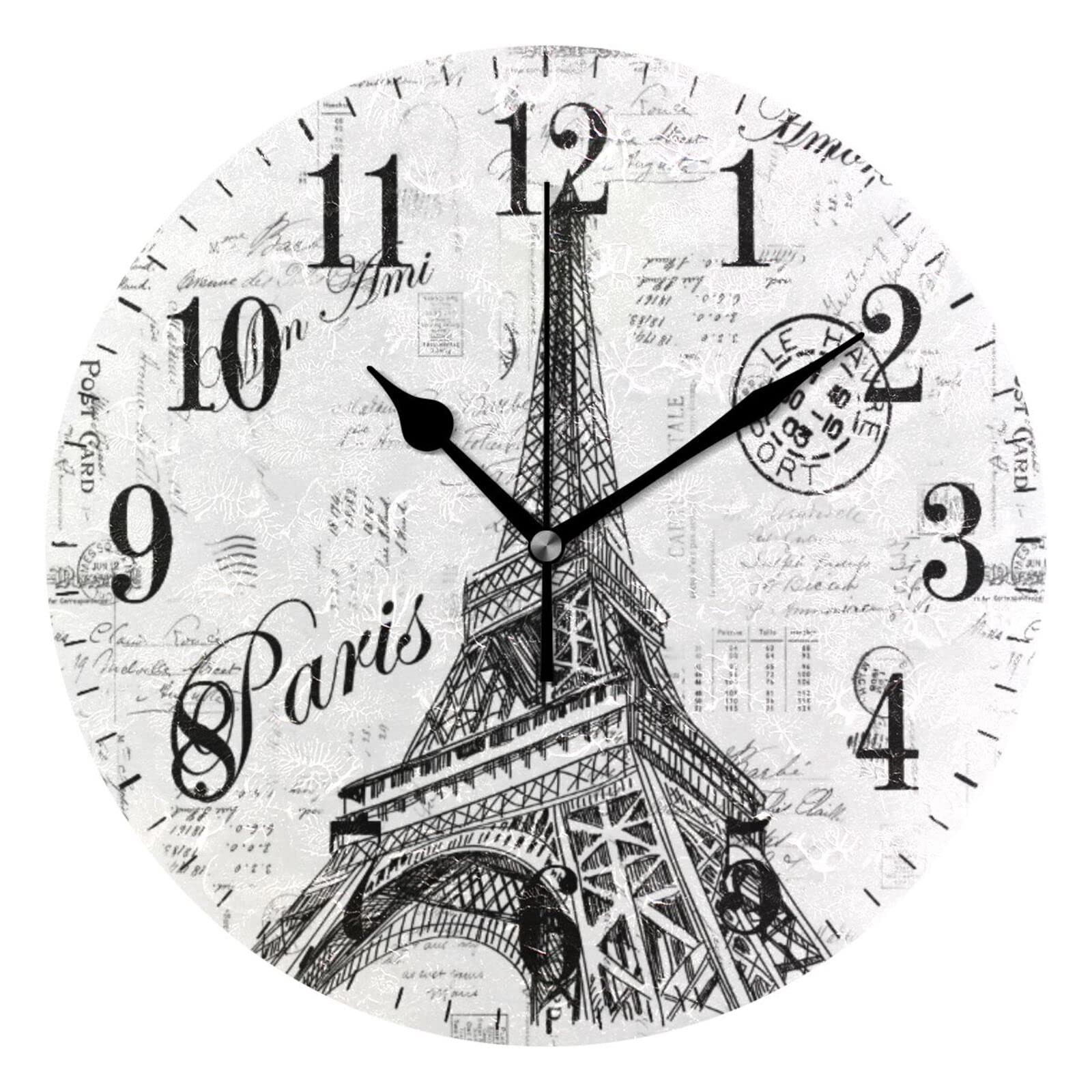 Amazon.com: xigua Paris Eiffel Tower Wall Clock, Silent Non
