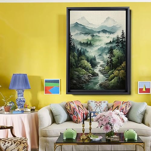 Miniatura 2 de DustinWay Framed Canvas Print Wall Art Set of 3 Green Forest Mountain Photography Modern Art Minimalist Nature Decor