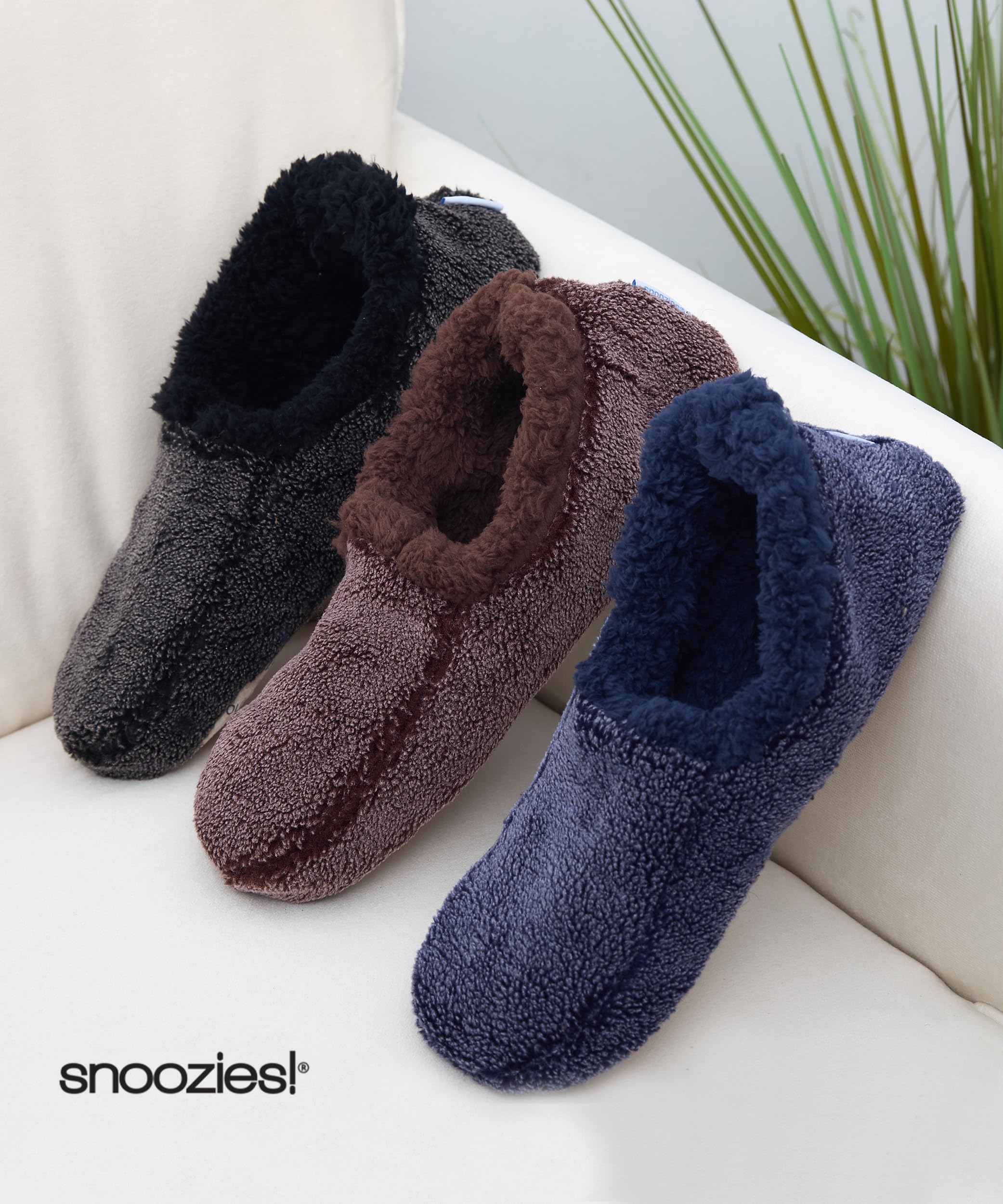 Snoozies Mens Two Tone Fleece Lined Slippers - Comfortable Slippers for Men - Navy - Large