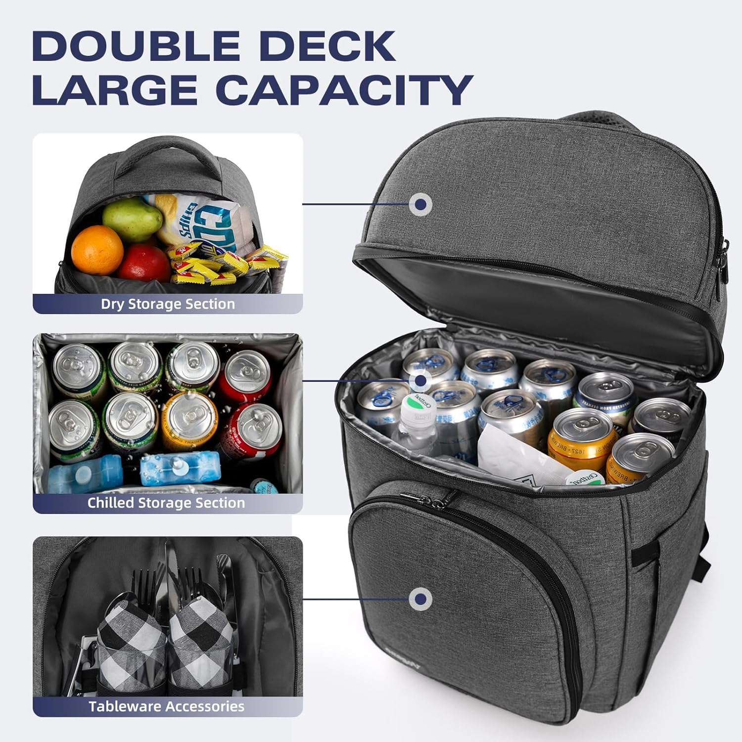 Picnic Backpack & Accessories - Picnic Set for 2 Person with 2 Insulated Cooler Compartment, Lightweight Blanket and Cutlery Set, Perfect for Wedding Gifts for Couples and Bridal Shower Gifts - Image 6