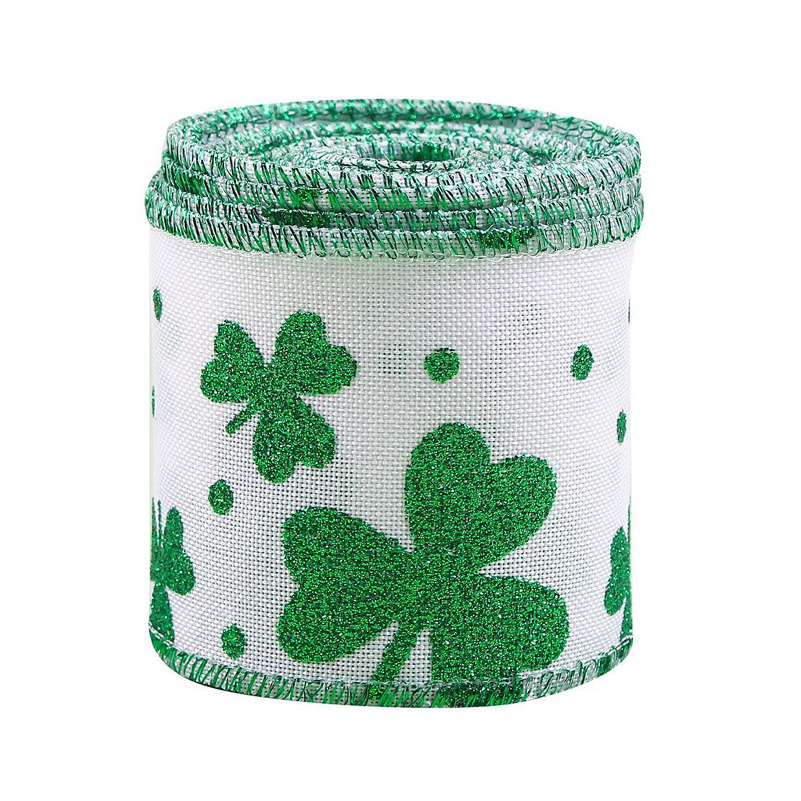 FOLODA Clovers Pattern Linen Ribbon for Patricks Day Craft Party Decorations and Projects Table Decoration