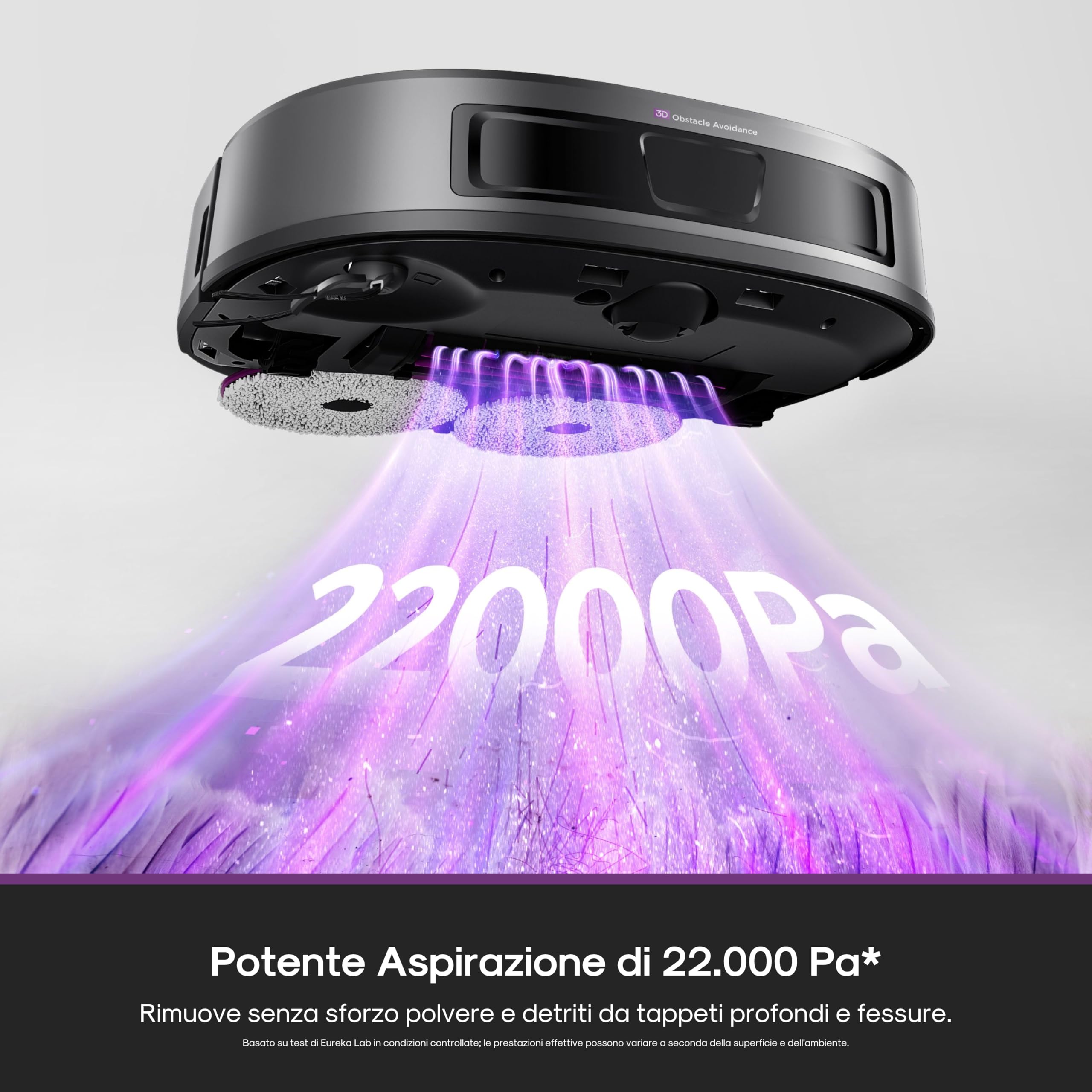 EUREKA J15 Evo Ultra Robot Aspirapolvere e Lavapavimenti, Aspirazione 22.000Pa, Mocio Estendibile 100% Bordi, Autolavaggio/Asciugatura 55°C, 75 Giorni Autonomia, Animali Domestici, Anti-Groviglio,Nero