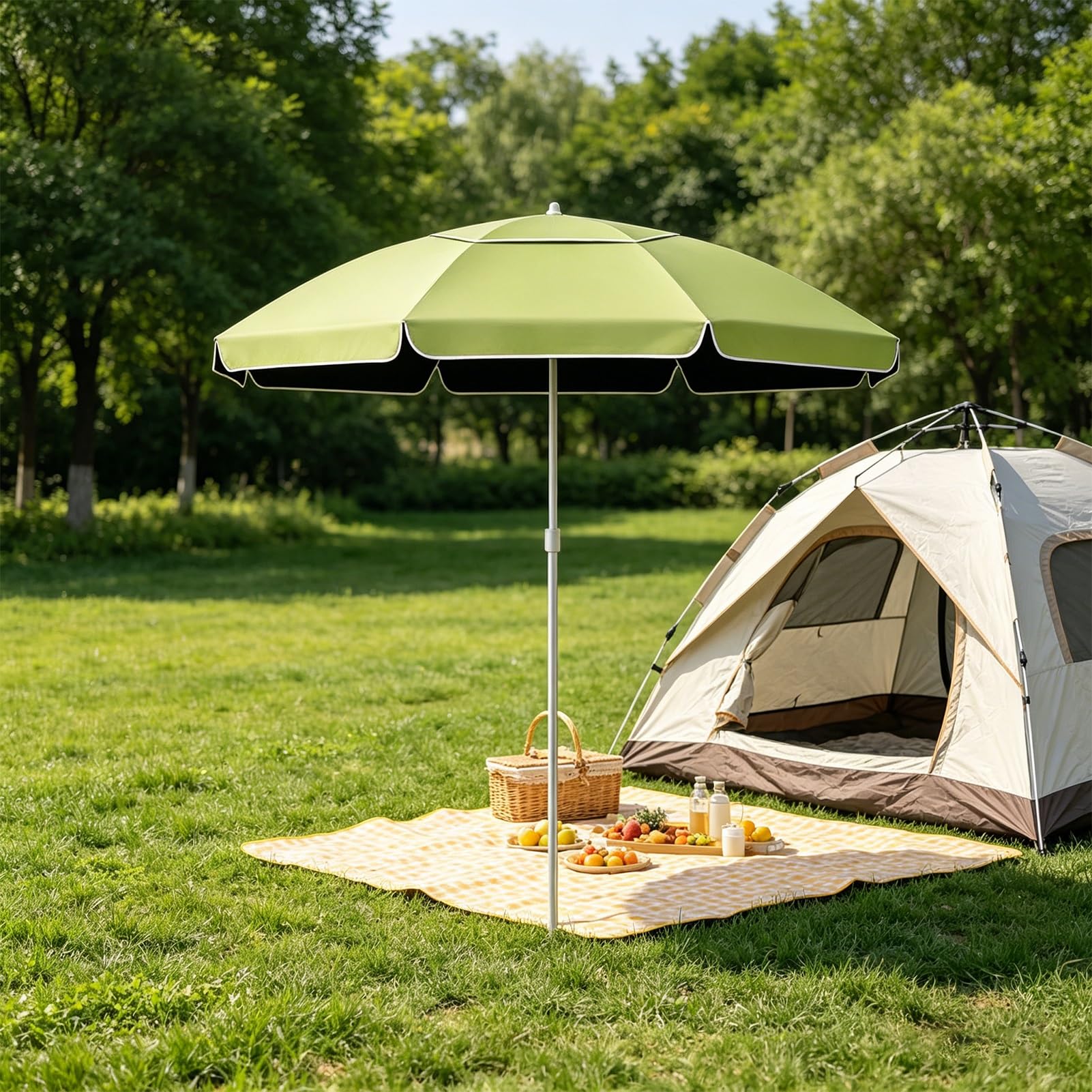 Zielony Parasol Ogrodowy 200 cm, UPF 50+, Przenośny, Wodoodporny Parasol Plażowy z Torbą Transportową, na Kemping, Plażę