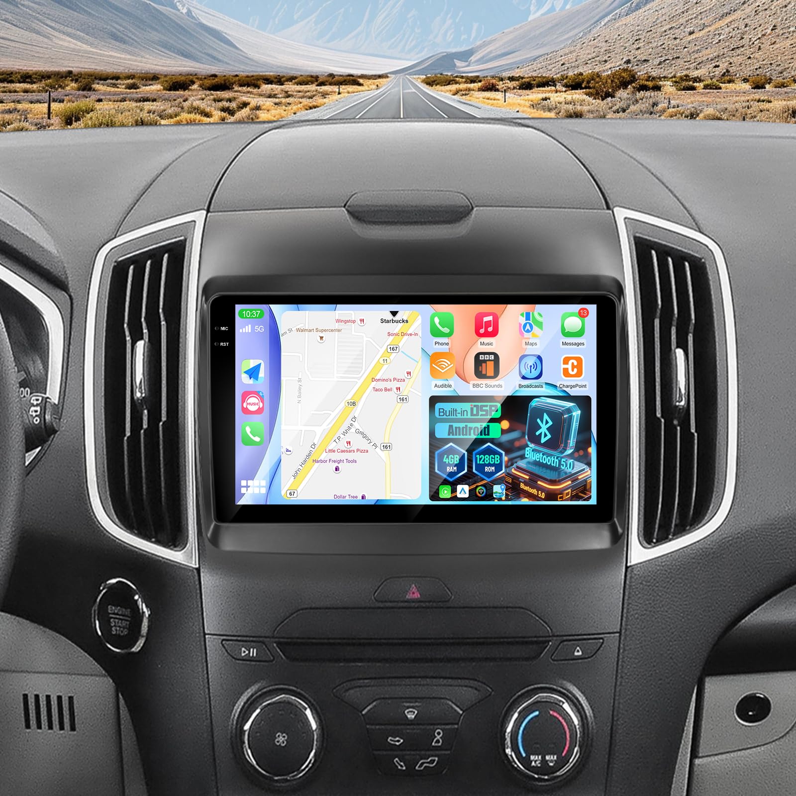 Photo 1 of [4+128G] Upgrade Radio for Ford Edge 2016-2020: NHOPEEW 9 inch Android IPS Incell Touchscreen Edge Stereo - Wireless Carplay and Android Auto, 5G/WiFi, GPS, BT5.0, Custom Homepage + Backup Camera