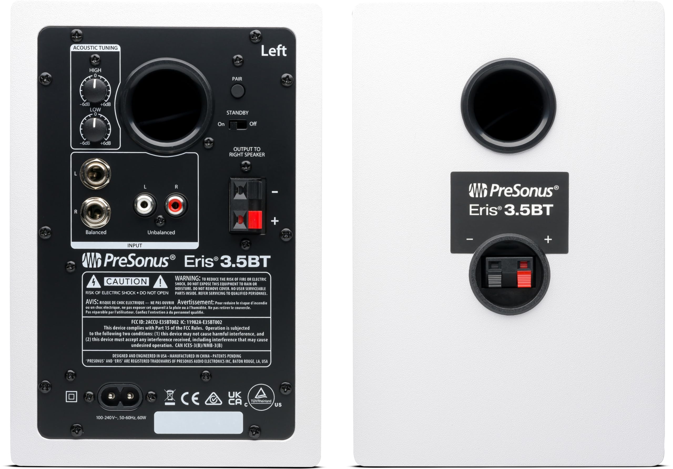 PreSonus Eris 3.5BT Gen 2, Altoparlanti Attivi da Scrivania 3.5" con Bluetooth per Multimedia, Gaming, Produzione Musicale di Qualità Studio, Potenza 50 W - Bianco