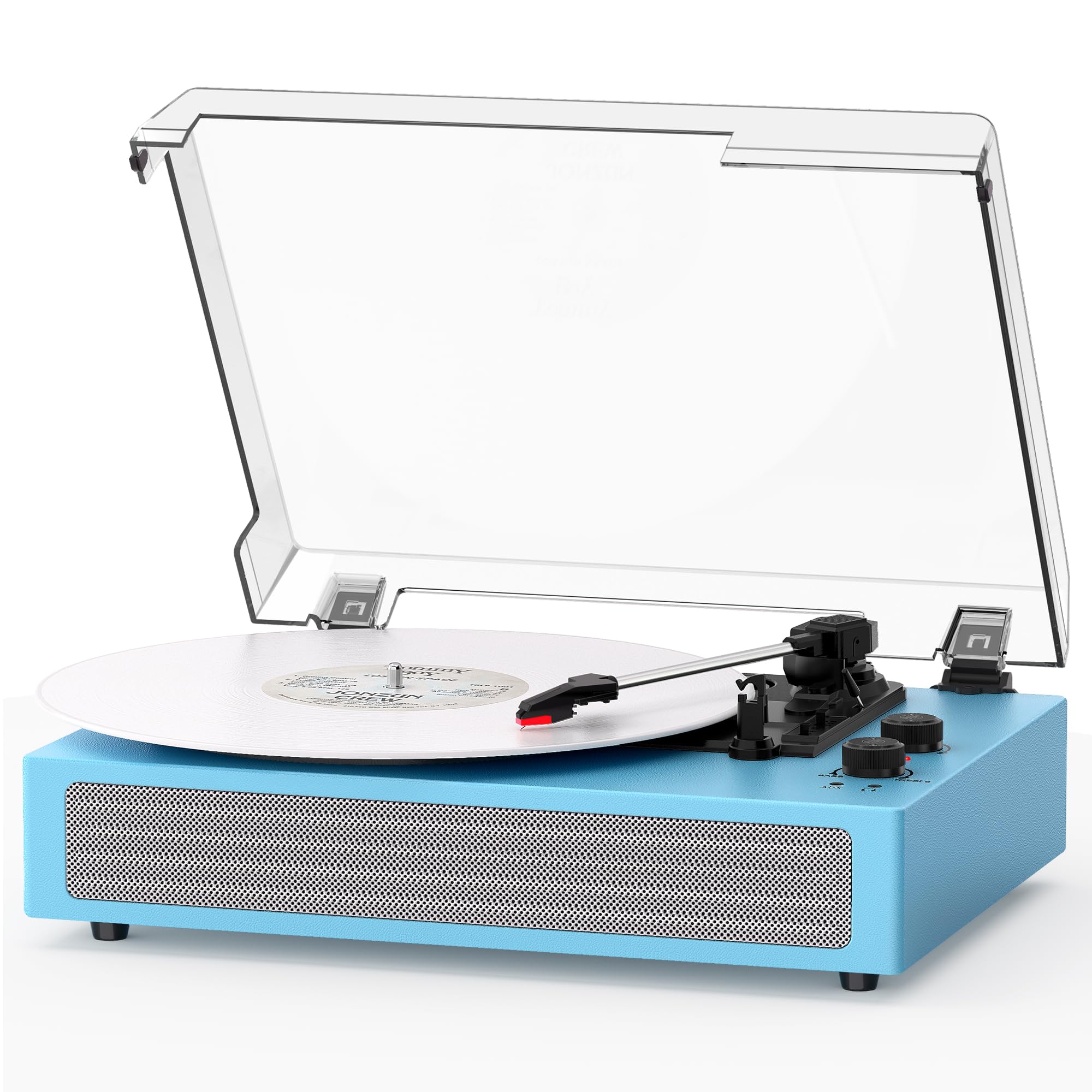 Sea Blue Bluetooth Record Player, Vintage 3-Speed Turntable