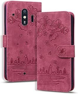 Torske Fujitsu Easy Phone F-42A ケース 手帳型 Easy Phone F-01L カバー さくら柄 らくらくスマートフォン F-42A ケース 油絵デザイン ヴィンテージカラー 快適な質感 財布型 スマホケースF-01L手帳型 富士通 F-42Aケース カード収納あり 使う便利性 全面保護 らくらくスマートフォン me F-01L 携帯ケース 4.7インチ 赤