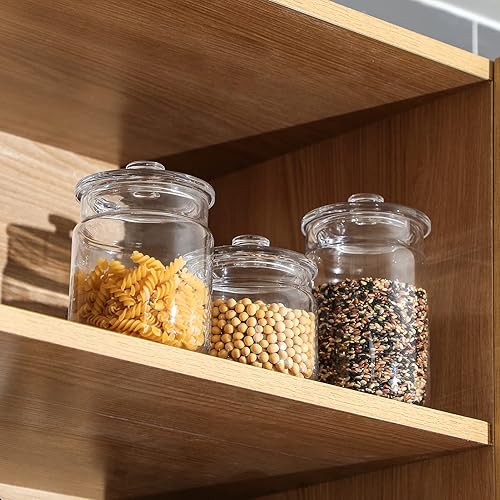 Miniatura 5 de G Juego de 3 tarros de vidrio con tapas para encimera de cocina, juego de 3 recipientes soplados a mano para dulces, galletas, buffet, azúcar, para
