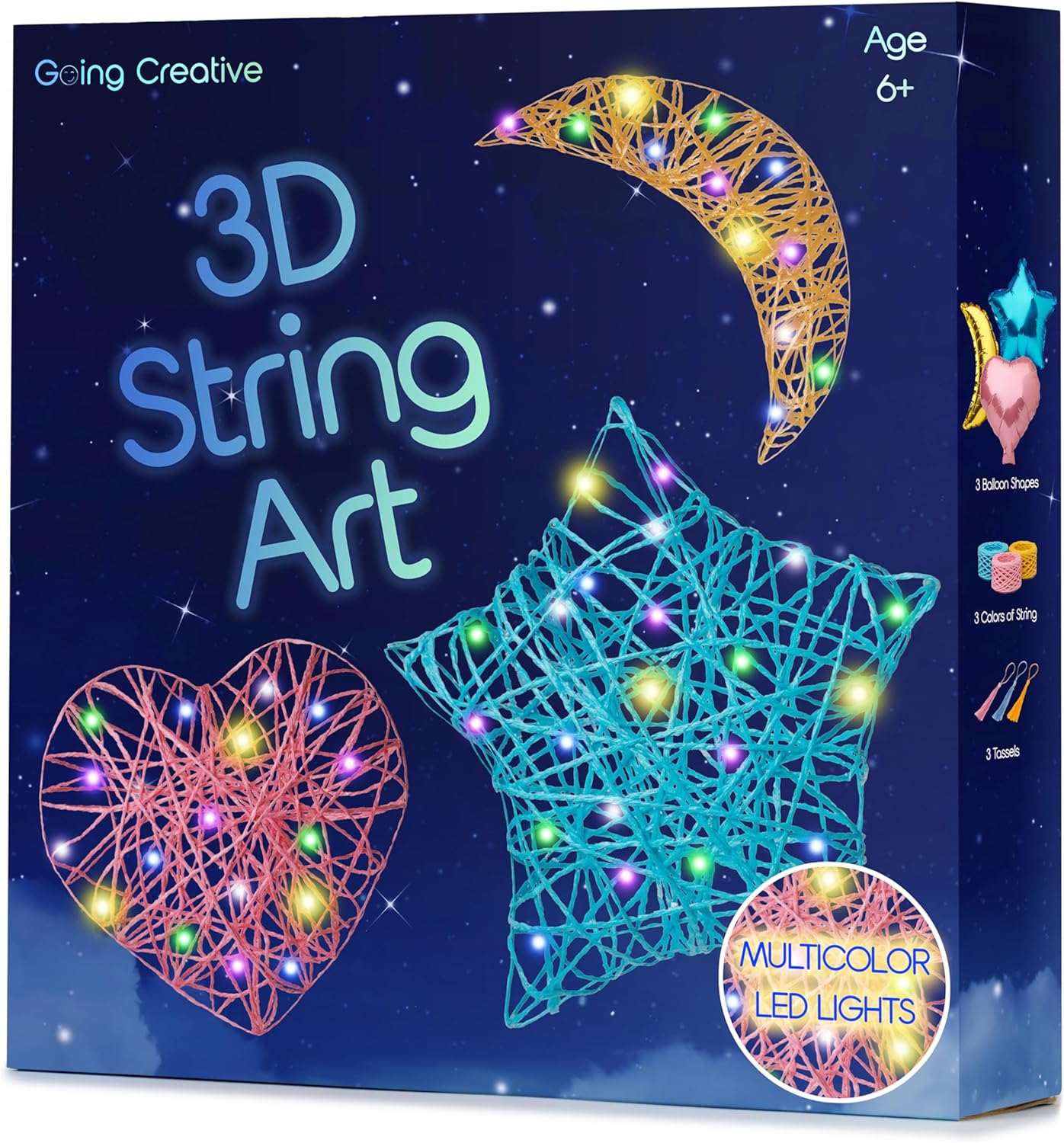 Going Creative 3D String Art Kit for Kids Ages 6-12 – Light-Up DIY Craft Kit with LED Lights, Tassels & Wall Mount – Fun Arts & Crafts Gift for Girls & Boys, STEM Toy, Screen-Free Activity