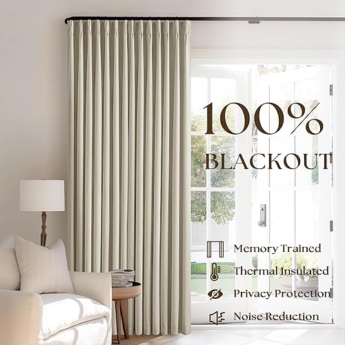 Miniatura 3 de Cortinas plisadas 100% opacas de lino para sala y habitación, cortinas con trabillas traseras y memoria de forma, reducen el calor, 90 pulgadas de