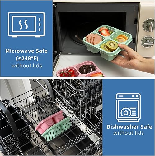 Miniatura 6 de Paquete de 6 cajas bento, 4 compartimentos con tapas para preparación de comidas, escuela, viajes, contenedor de comida dividido reutilizable para