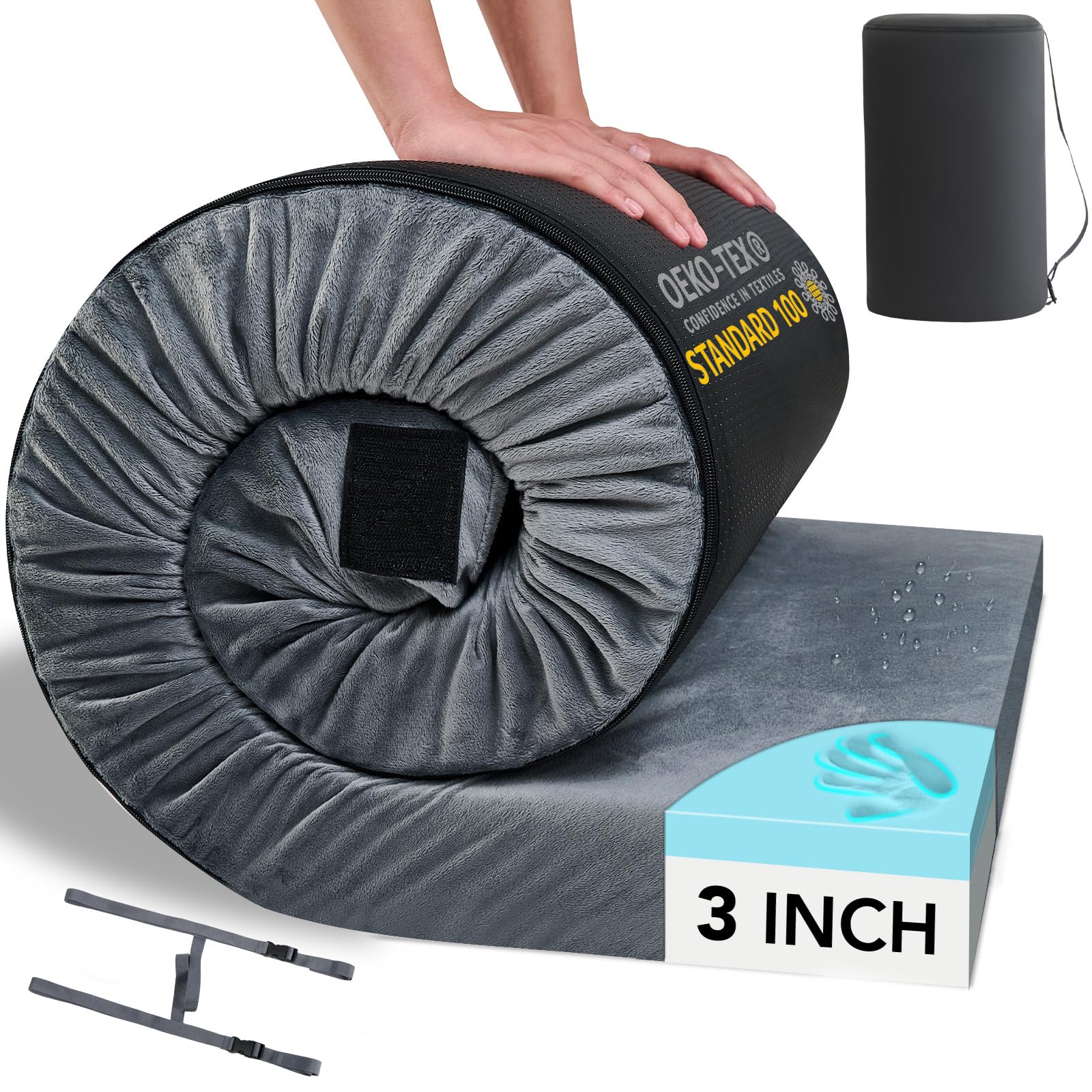 HomeMate CertiPUR-US Memory Foam Camping Mattress Pad Portable Roll Up Mattress for Adults Sleeping Mat Cot Mattress Pad