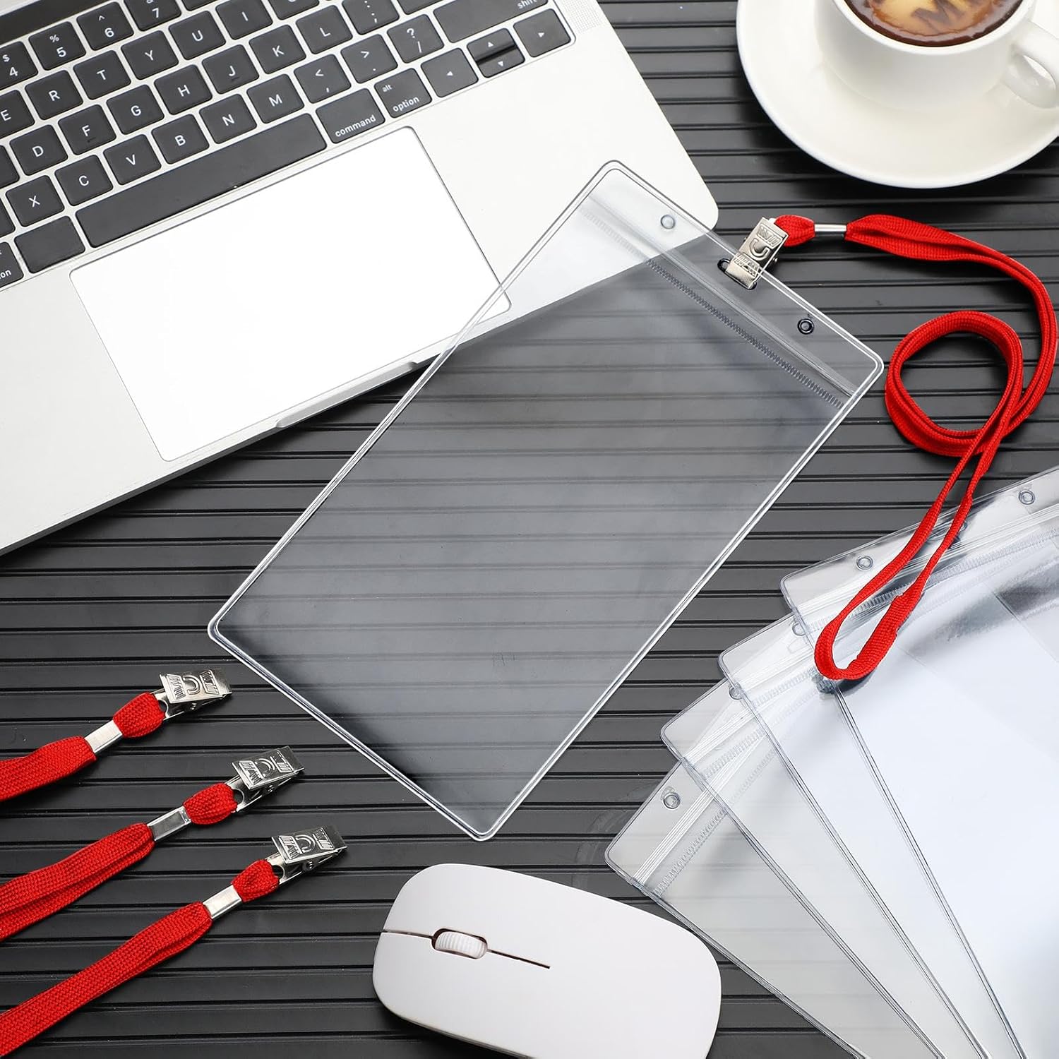 Thenshop 50 Pack Extra Large 4 x 8 Inch Plastic Badge Holder with Lanyard Bulk PVC Ticket Event Credential Protector Sleeves Clear Waterproof ID Card Holder for Sporting Events Concerts Office(Red) - Image 7