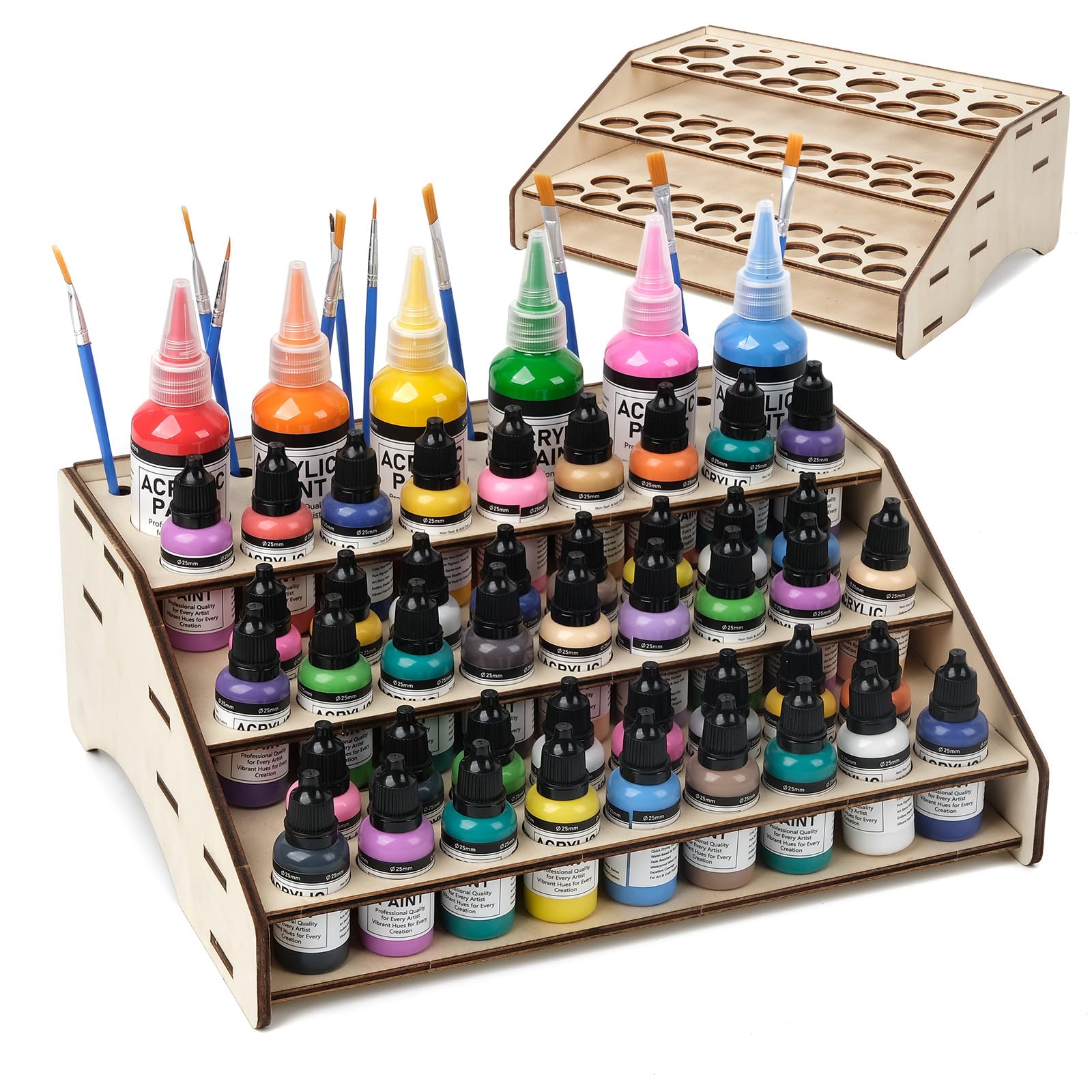 HOLDLEAF Wooden Paint Bottle Organiser for Tabletop Colours & Model Making with 61 Holes (Diameter 36/26/9 mm) Colour Organiser with Vallejo, Army Painter, AK (Module A)
