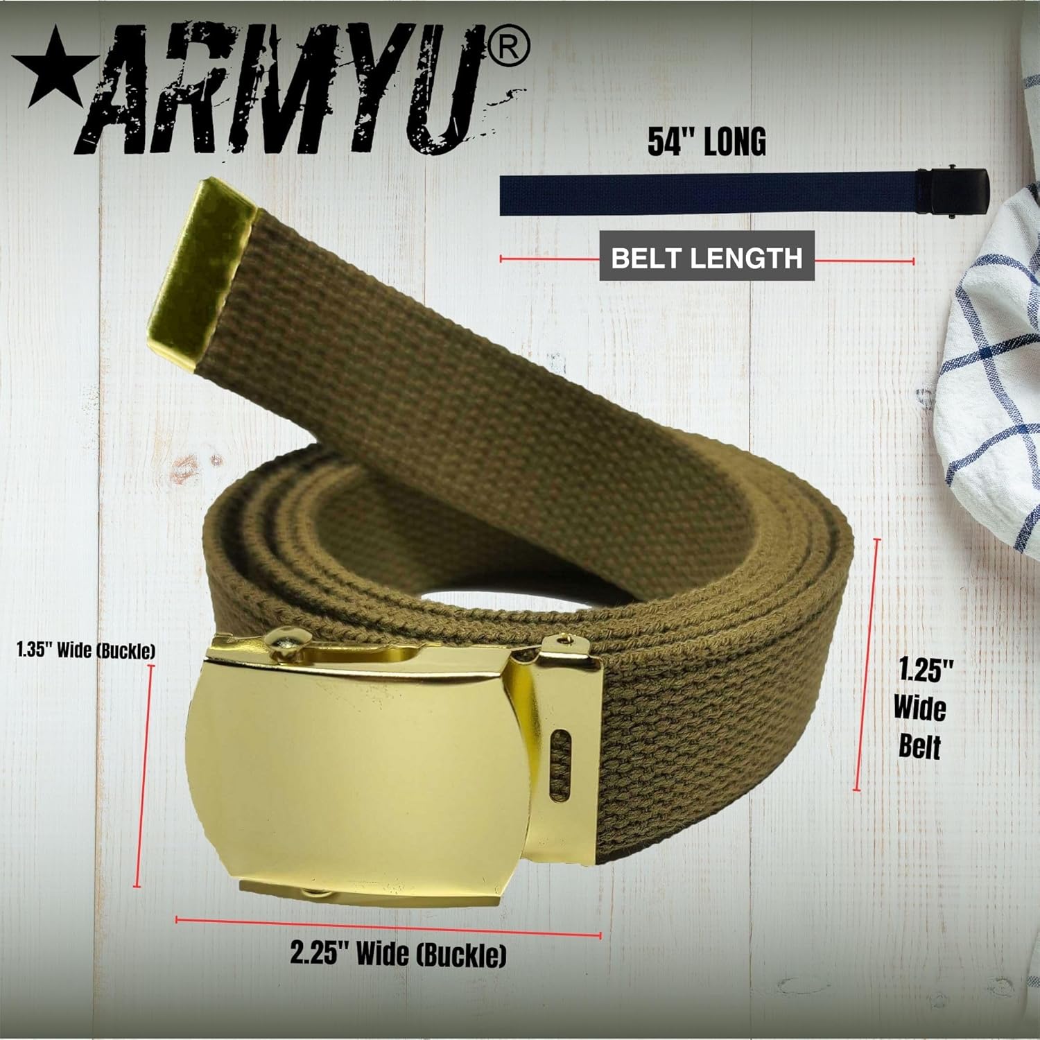 ARMYU Army Web Belt 100% Cotton Canvas Military Color Webbed Belts with Slider Buckle 54" Long - Image 3
