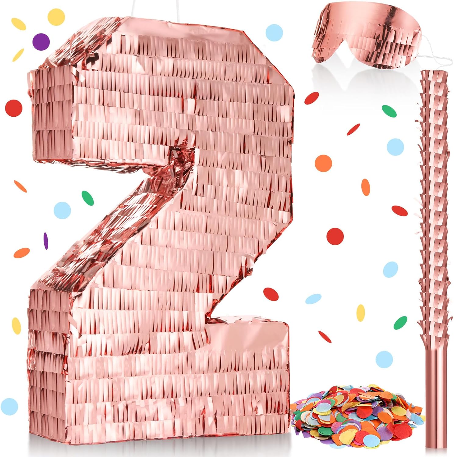 Amazon.com: Number Rose Gold Piñata with Stick Blindfold Confetti ...