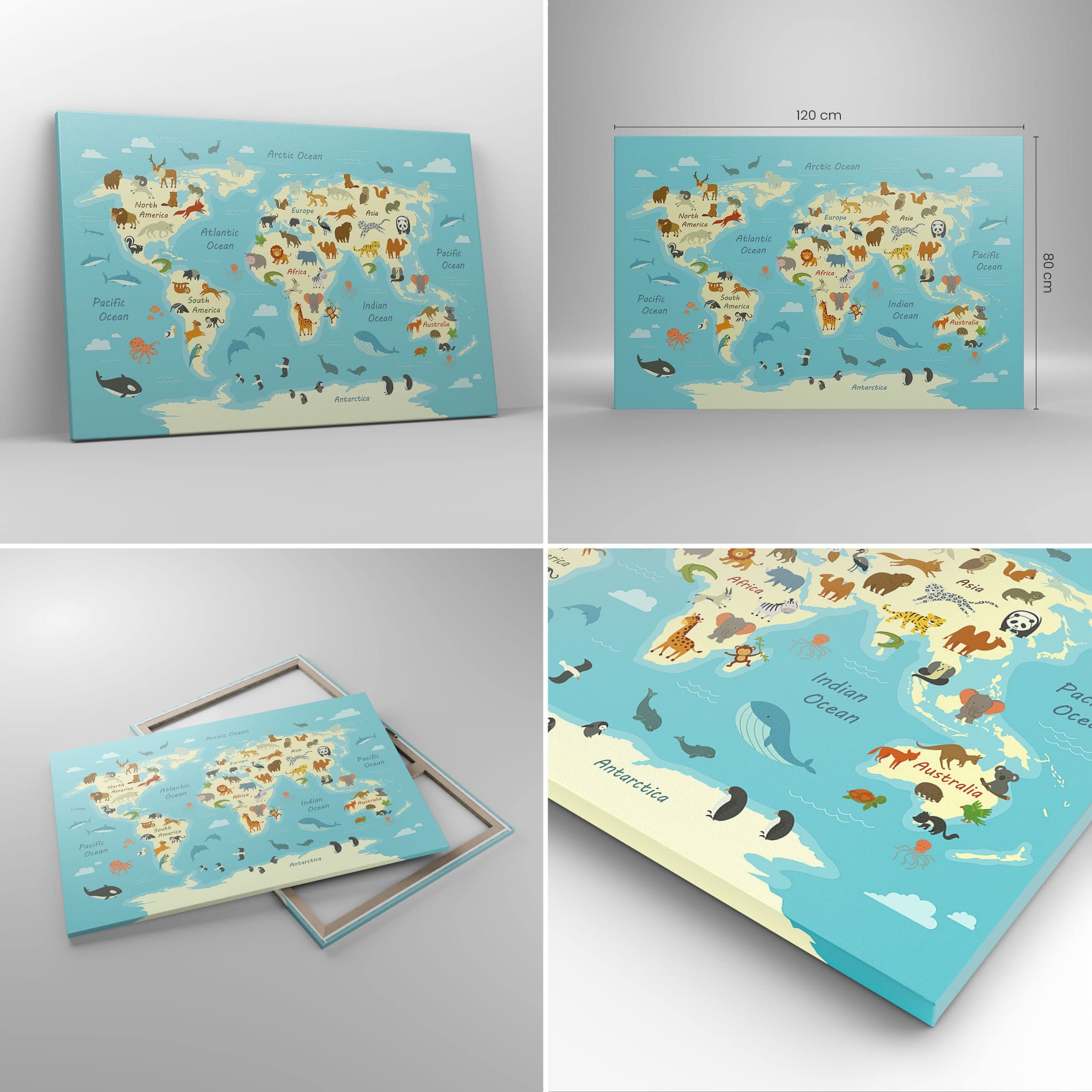 Cuadros Decoracion Salon Animales El Mundo Mapa Lienzos decorativos 120x80cm Cuadro Sobre Lienzo Moderno Dormitorio Cocina Cuadros Pared Imágenes Wall Art Prints Decor Canvas Grande XXL AA120x80-4860