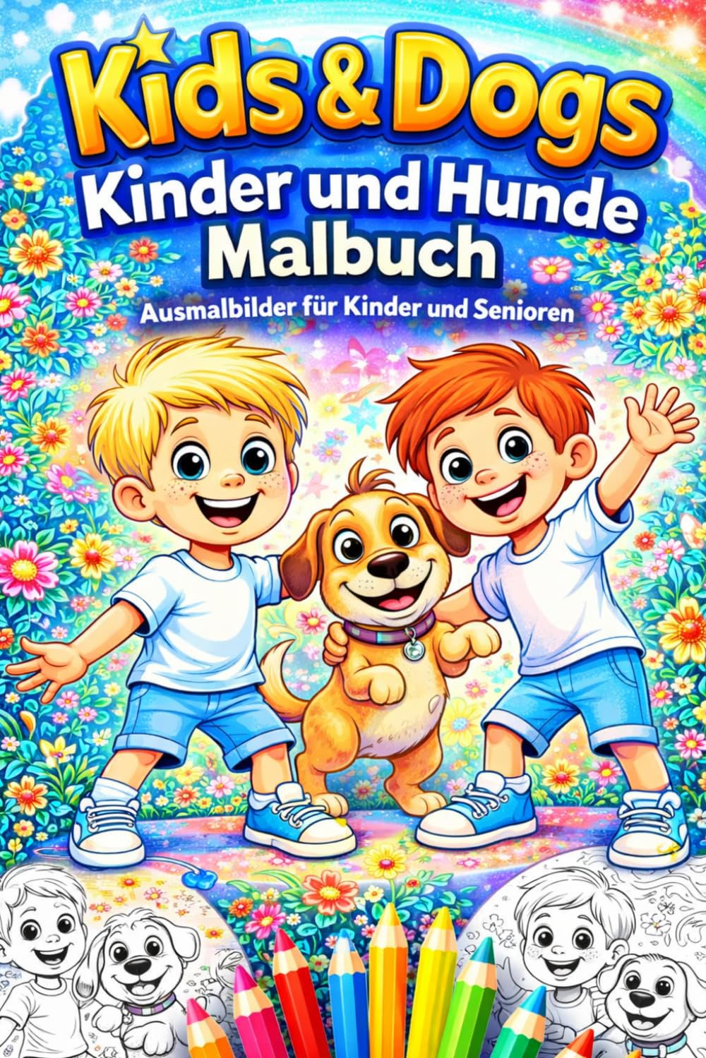 Kids & Dogs Kinder und Hunde Malbuch – Süße Ausmalbilder für Kinder und Senioren | Entspannendes Coloring Book mit 82 Motiven: Großes Ausmalbuch mit ... Seite leer, perfekt zum Entspannen und Lernen