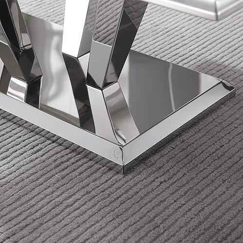 Miniatura 6 de SSLine Mesa de Centro Rectangular de Mármol Sintético para Sala de Estar, Mesa Central Moderna de Mármol Blanco de Lujo con Base de Diamante Mesa de