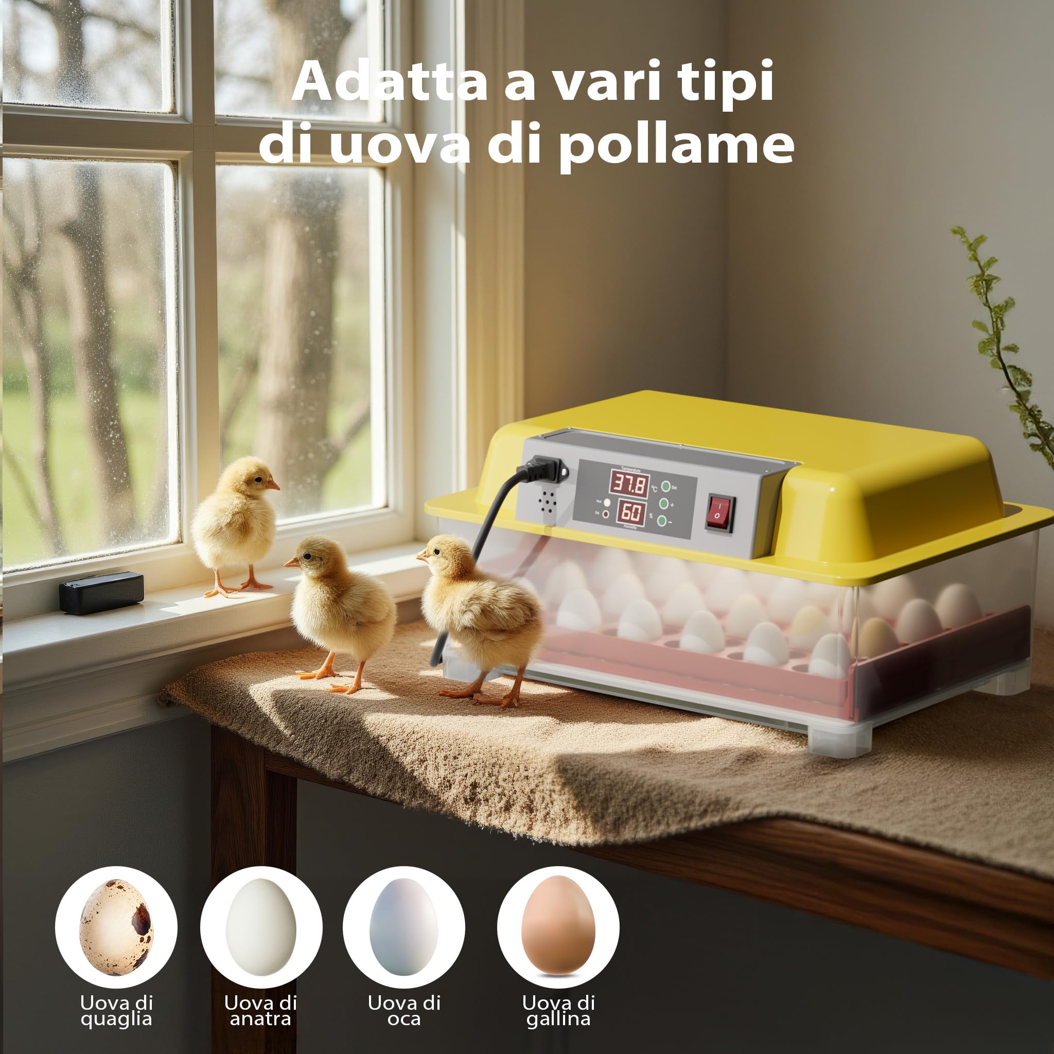 Wiltec Incubatrice automatica per 24 uova, con regolazione temperatura e umidità, Covatrice