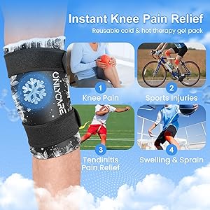 Knee Ice Pack, ONLYCARE Soothing Knee Compression Sleeve for Injuries, Upgraded Gel Cold Wrap, Hot & Cold Therapy, Reusable for Meniscus, Arthritis, ACL, MCL Pain Relief, Injury Recovery (M)