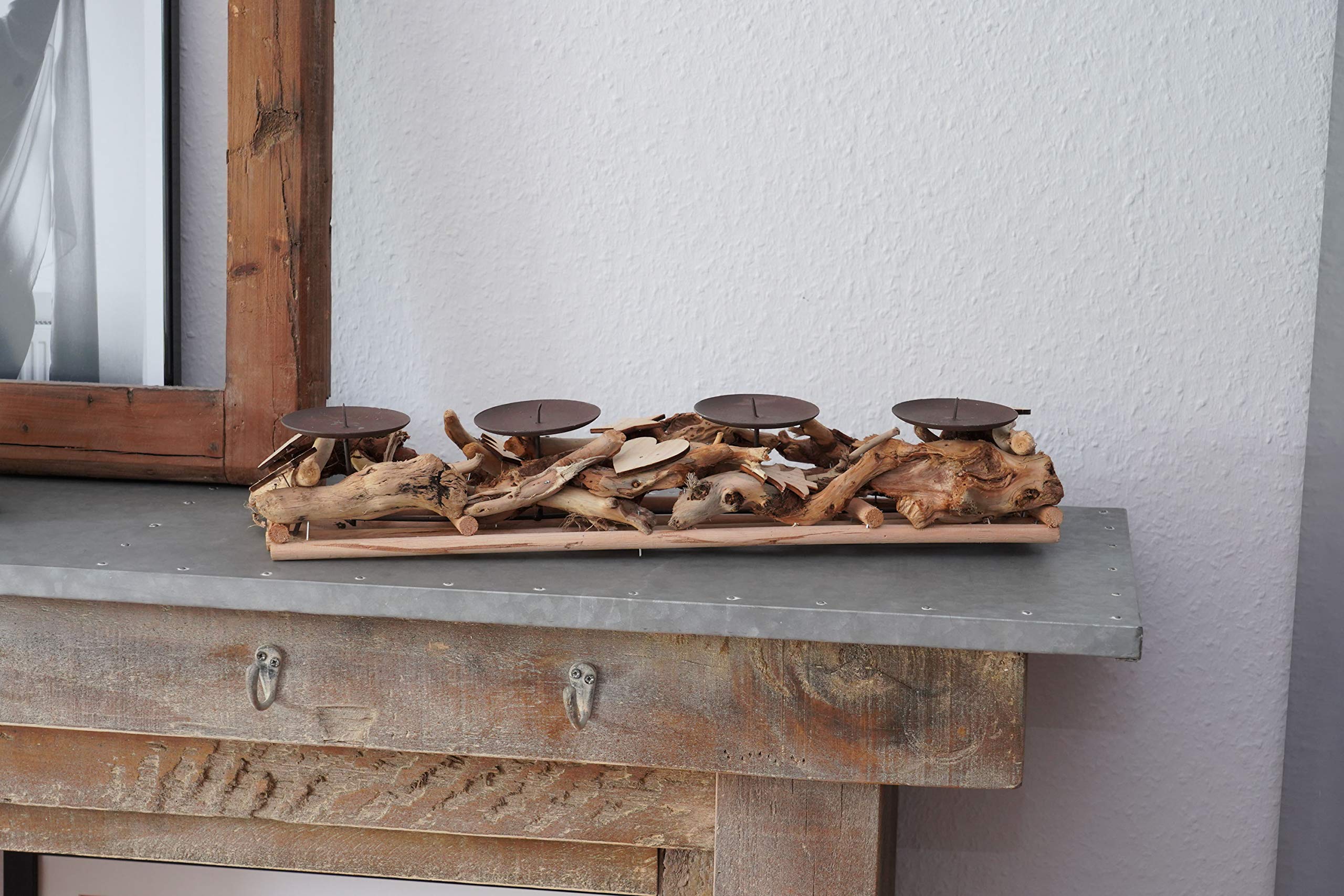 Kerzenhalter aus Treibholz für 4 Kerzen - 50x12x8 cm