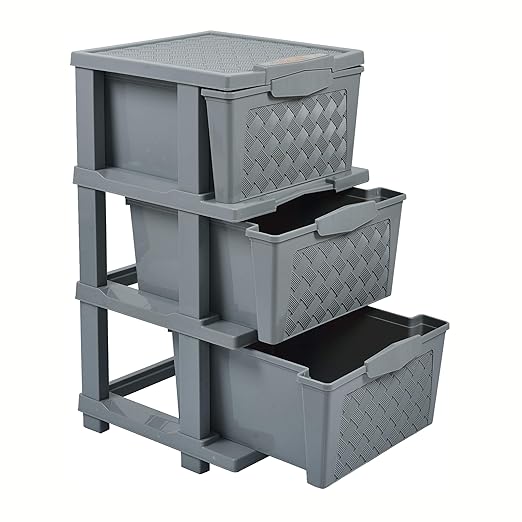 Joyful Plastic Square 3 Cargo Storage Drawer Units Chest (35 cm X 24 cm