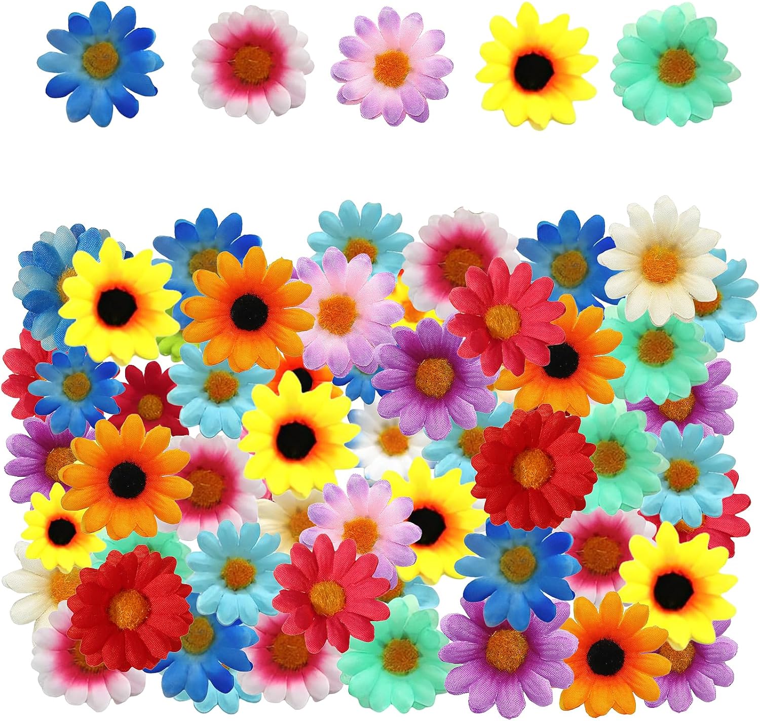 100 PCS Artificial Flower Heads, Small Artificial Flowers Multi-Color Small Fake Flowers Faux Flowers Sunflowers Heads for DIY Wreath Wedding Craft Party Table Decor, 4cm