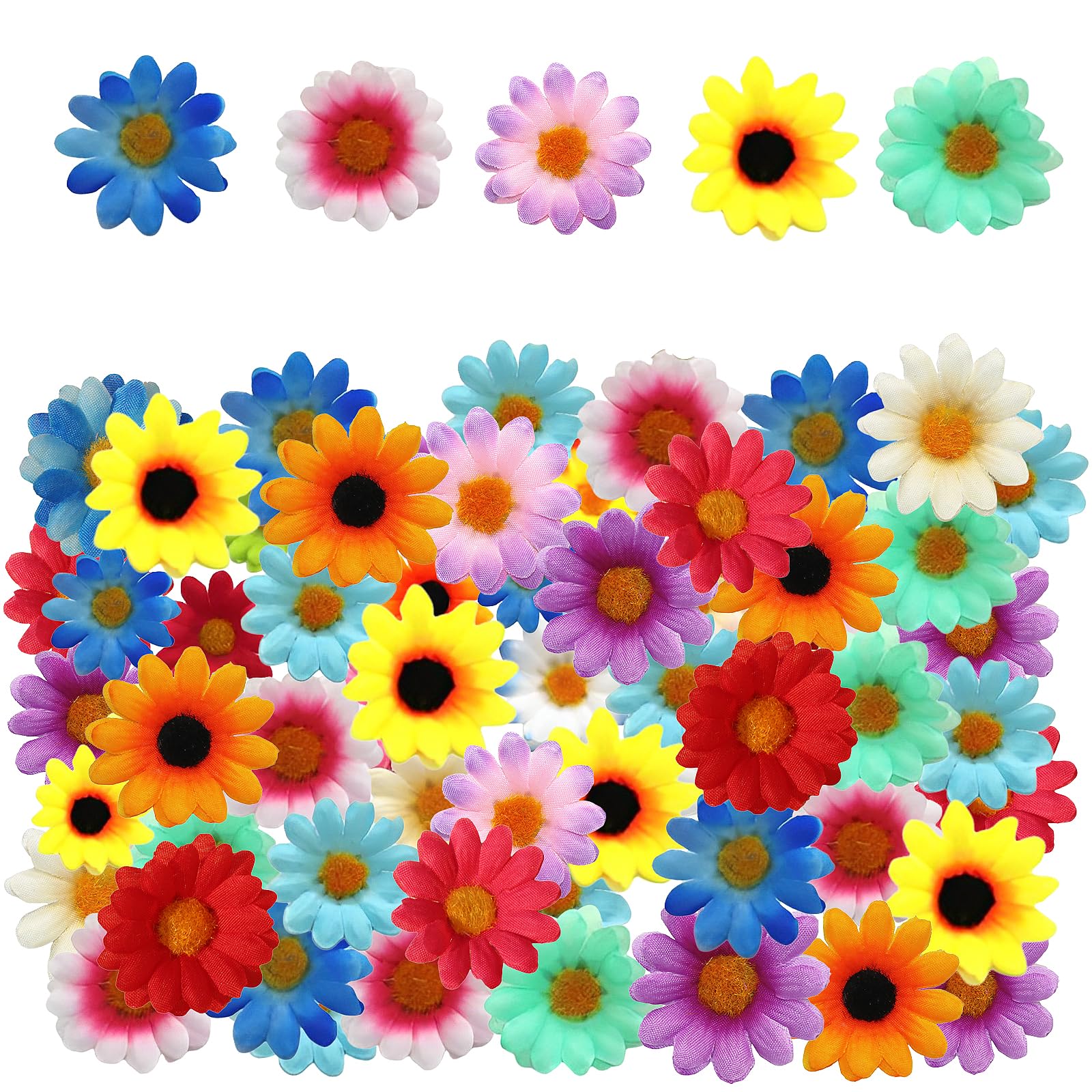 SNSYGN 100 PCS Artificial Flower Heads, Small Artificial Flowers Multi-Color Small Fake Flowers Faux Flowers Sunflowers Heads for DIY Wreath Wedding Craft Party Table Decor, 4cm