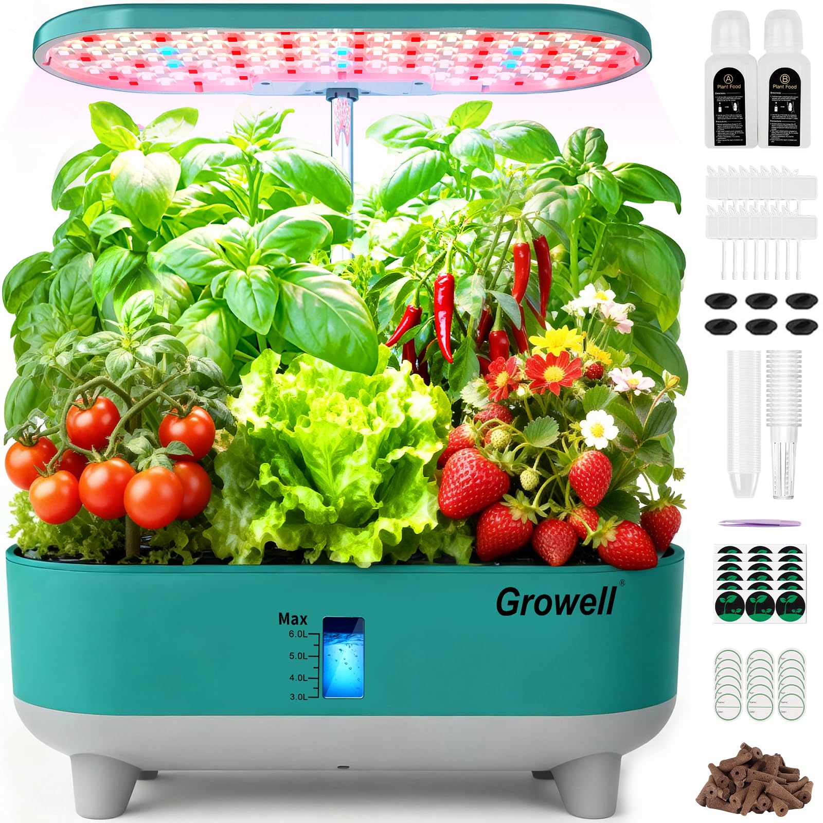 Growell 16 Pods Hydroponics Growing System Kit with 3 Light Modes &amp; 2 Timer