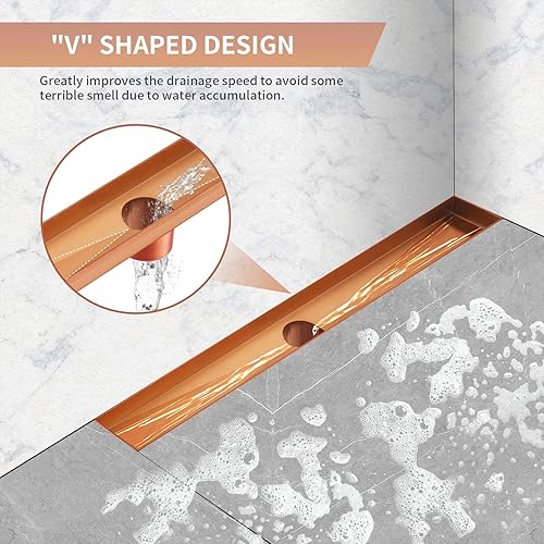 Miniatura 5 de DPQZPA Drenaje de ducha lineal con rejilla de cubierta extraíble y filtro de cabello, drenaje de piso de baño de acero inoxidable SUS304, altura