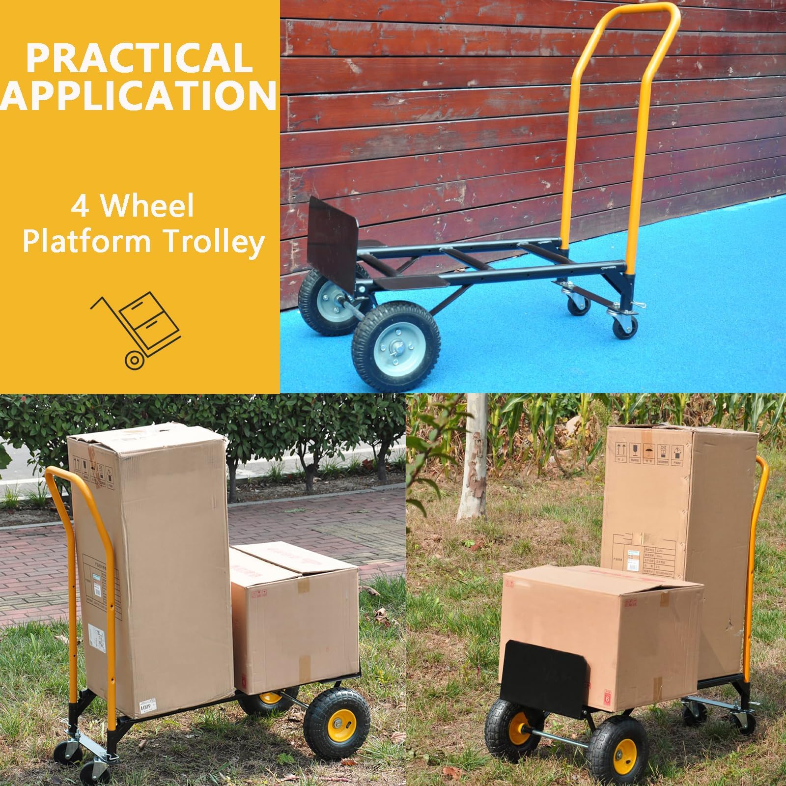 2-in-1 Umwandelbarer Handwagen & Plattformwagen – Faltbar Mit Teleskopgriff, 400 Lbs Tragkraft, 4 Pannensichere Solide Reifen, Schwerlast Transportwagen Für Garten, Lager, Umzug, Büro, Industrie