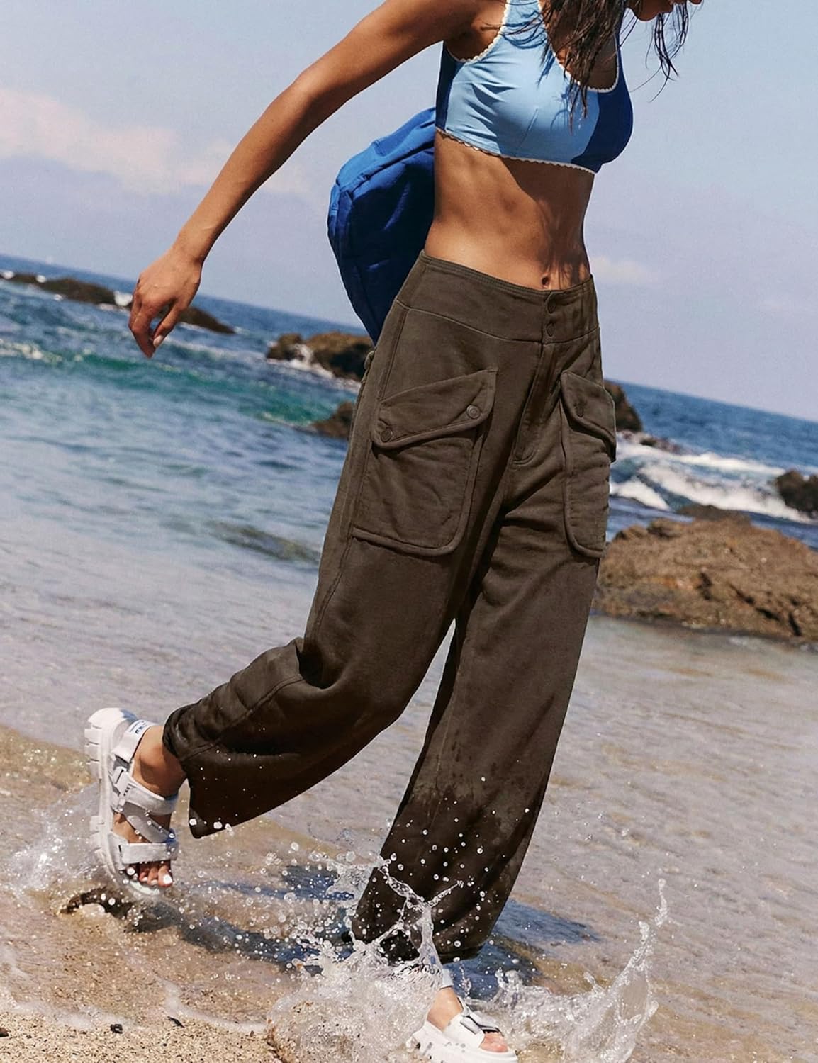 Athlisan Womens Barrel Pants Baggy Wide Leg Sweatpants Cropped Casual Lounge Trousers with Pockets - Image 3