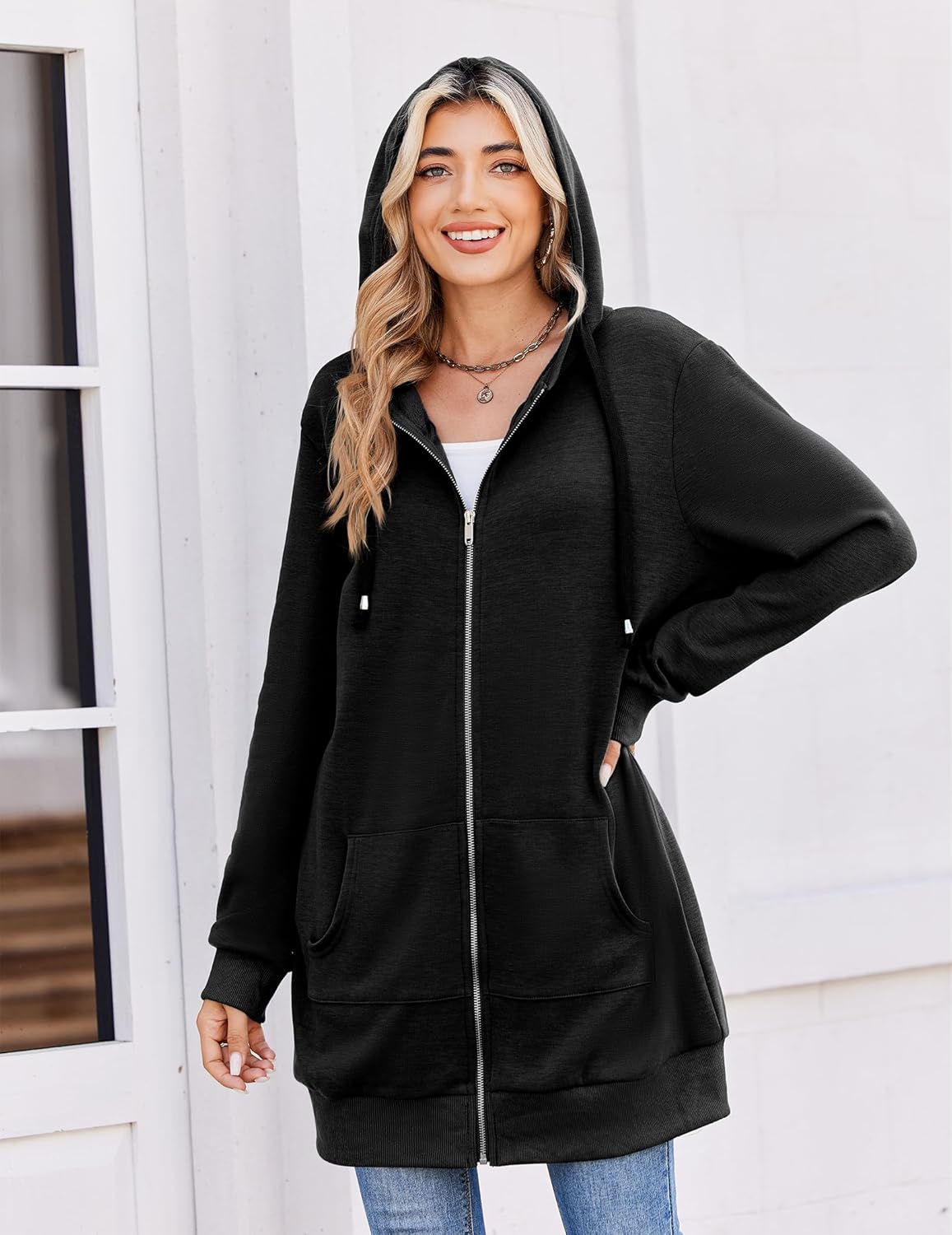 Zeagoo Zip Up Hoodies For Women Long Sleeve Oversized Sweatshirts Casual Lightweight Fleece Jackets With Pockets