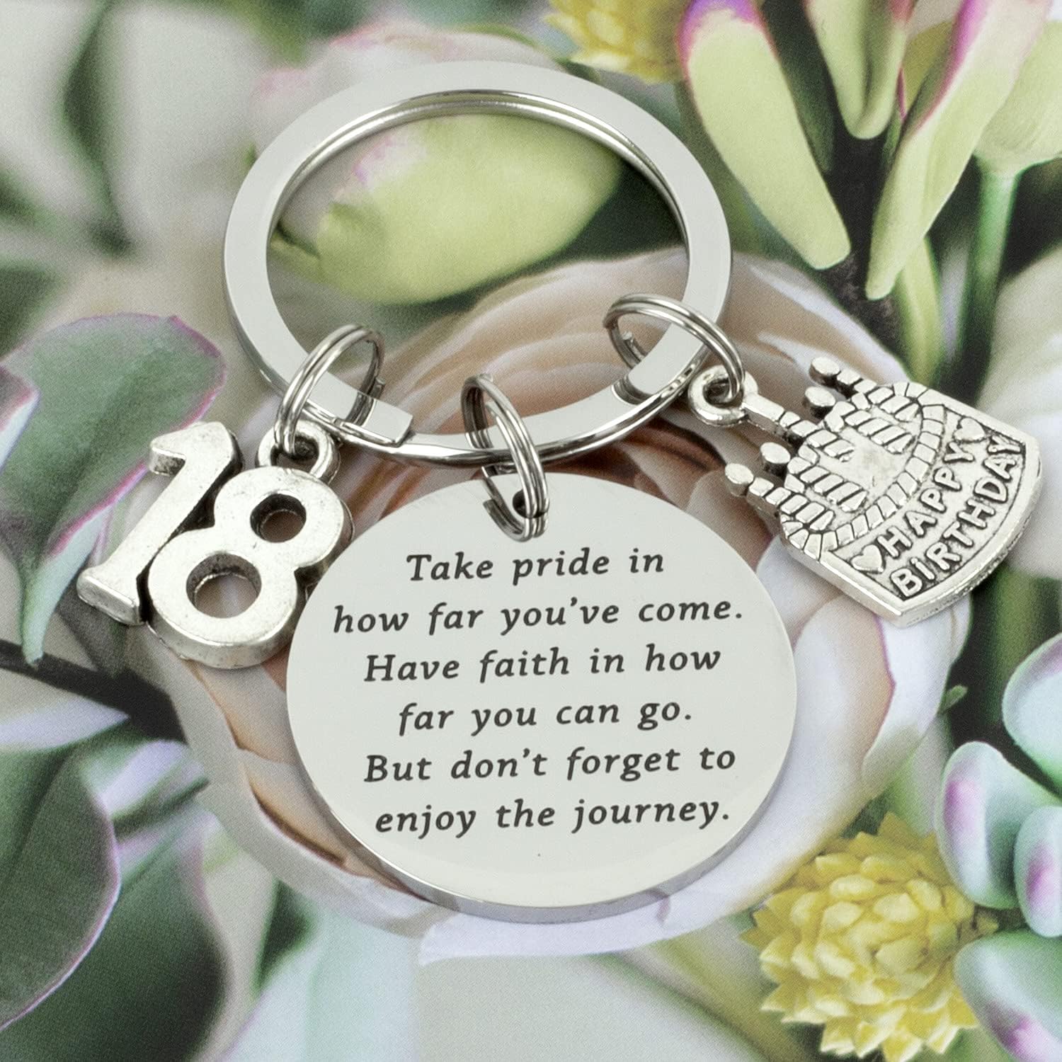 HUTIMY 18th Birthday Gifts for Girls Take Pride in How Far You've Come and have Faith Key Chains Best Women Men Happy Eighteen 18th Birthday Keychain - Image 4