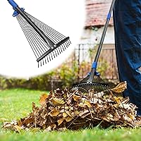 COCONUT Expandable Leaf Rake 8-17" Wide, 65" Adjustable Height - Lightweight Metal Yard Rake for Leaves, Grass, Pine Needles, Pet Waste - Kids, Women, RV Friendly