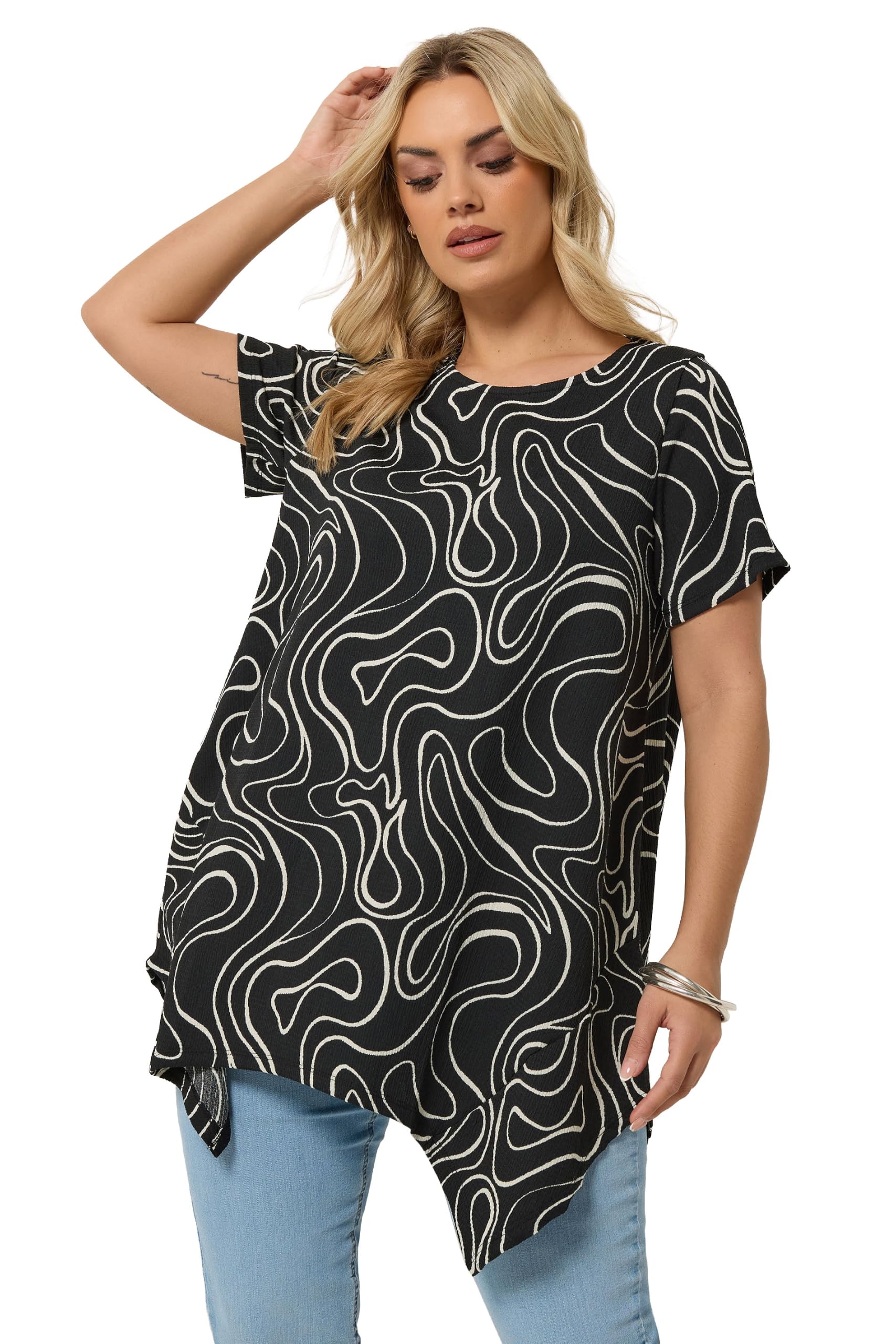Yours Curve Swirl Hanky Hem Top - Women's - Plus Size Curve Black