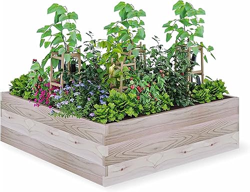 CedarCraft Cama de jardín elevada de cedro (36 x 36 x 10.5 pulgadas de alto): crea el entorno de cultivo ideal para tu jardín. Se monta en minutos y