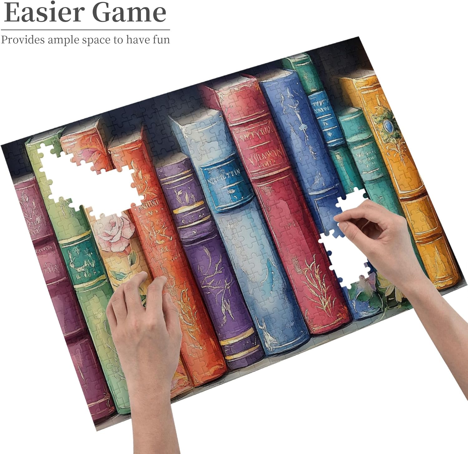 Vintage Bookshelf Puzzles for Adults 500 Pieces, Puzzles for Adults 500 Pieces, Book and Flower Puzzle, Retro Aesthetic Puzzle Art, Difficult Challenging Hard Puzzle for Book Lovers