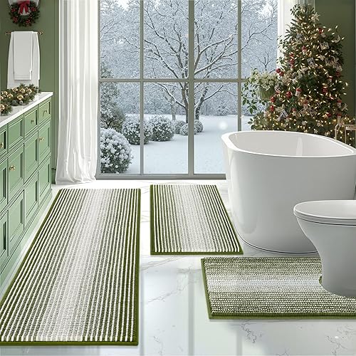 Miniatura 13 de BSICPRO Juego de alfombras de baño de 3 piezas, alfombrillas de inodoro de contorno en forma de U, juego de tapete de baño, larga alfombrilla de