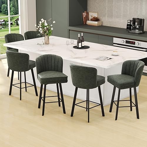 Miniatura 10 de Juego de 2 taburetes de bar giratorios de altura de mostrador, taburetes modernos de 26'' con respaldos y patas de metal, sillas de bar tapizadas,