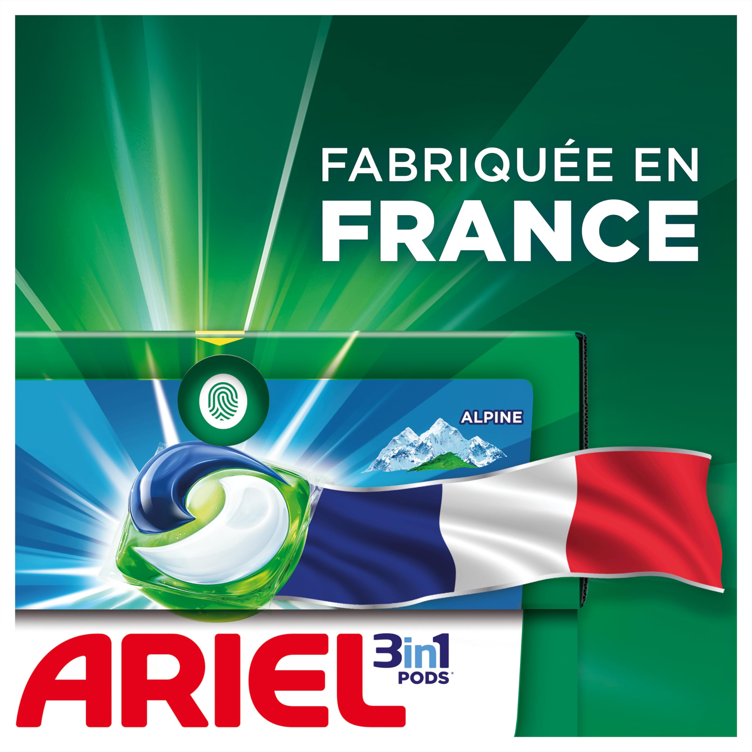 Ariel 3 en 1 PODS, detergente líquido cápsulas, 76 lavados (4 x 19 tabletas), alpino, elimina las manchas incrustadas, incluso después de 7 días, impecable incluso en ciclo corto y frío, fabricado en