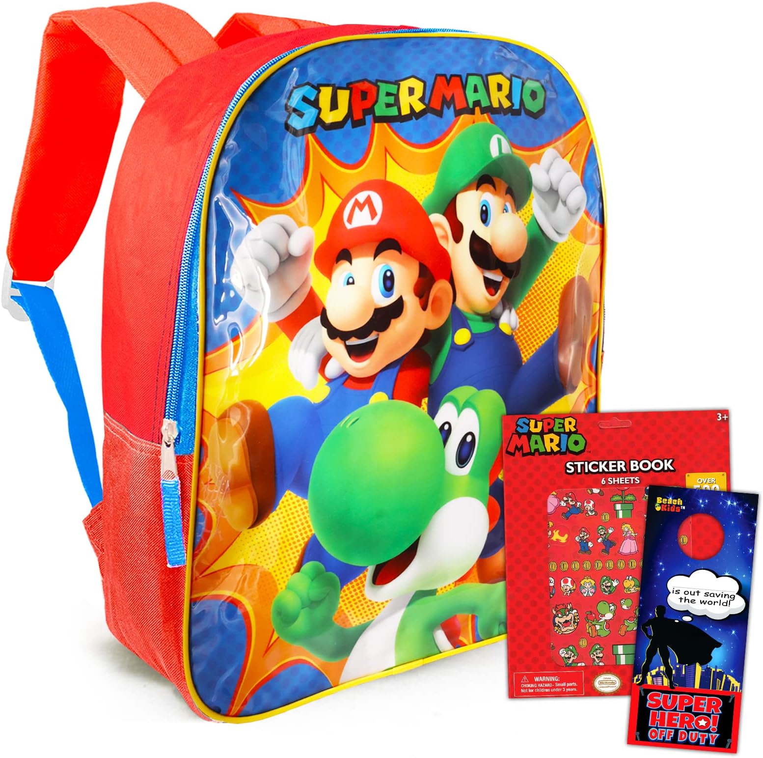 Mario ShopSuper Mario Backpack for Boys - 15inch Mario Backpack Bundle with Stickers and More (Mario and Luigi Backpack), Red