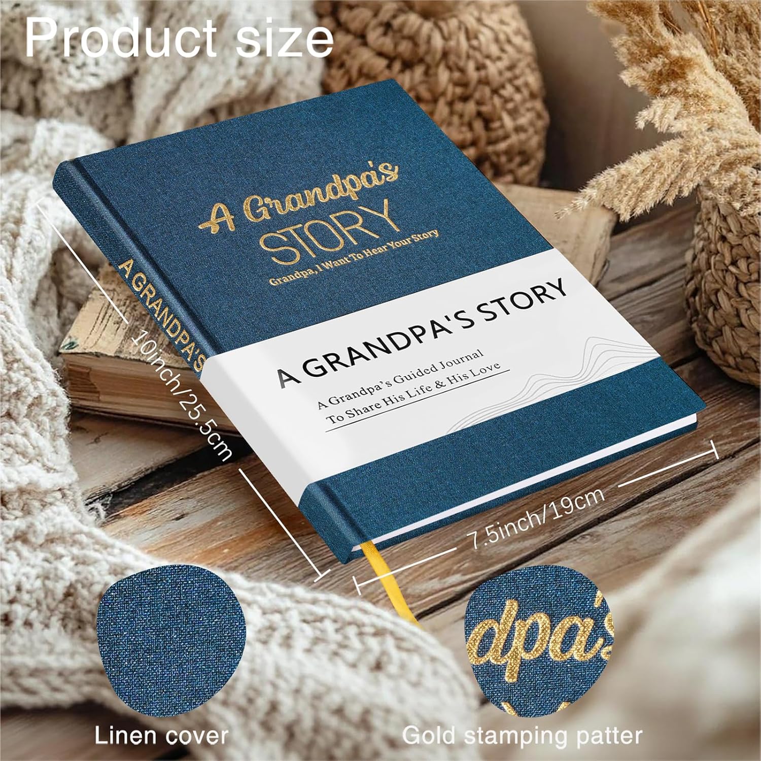 Artmag Grandpa's Life Story Journal Family Keepsake Book Linen Hardcover for Grandpa to Share His Memories, with 250+ Prompt Questions Gift for Birthday Father's Day Christmas (Blue) - Image 2